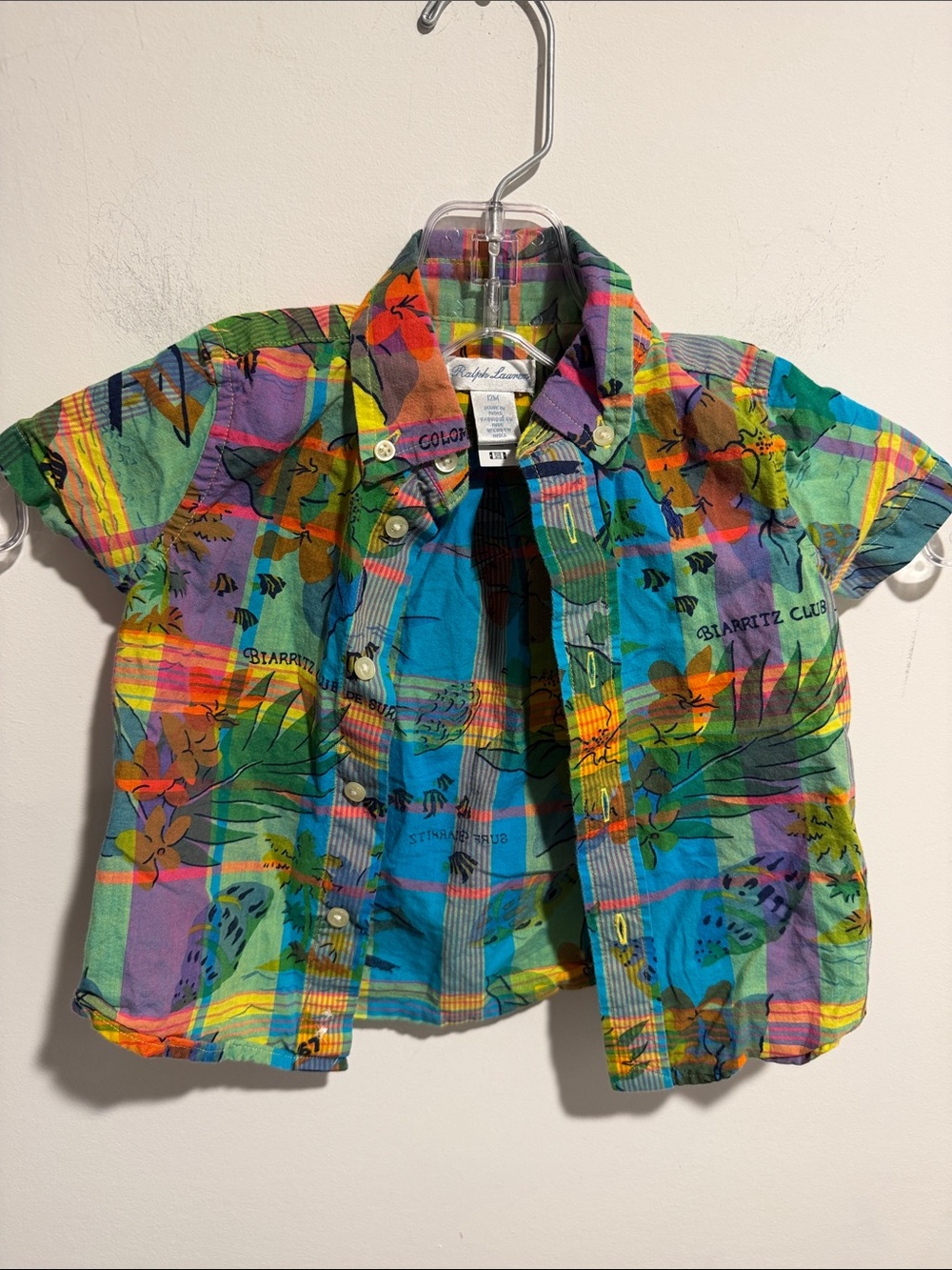 Ralph Lauren Kids Multi-Color Tropical Plaid Button-Down Shirt Size 12 Months
